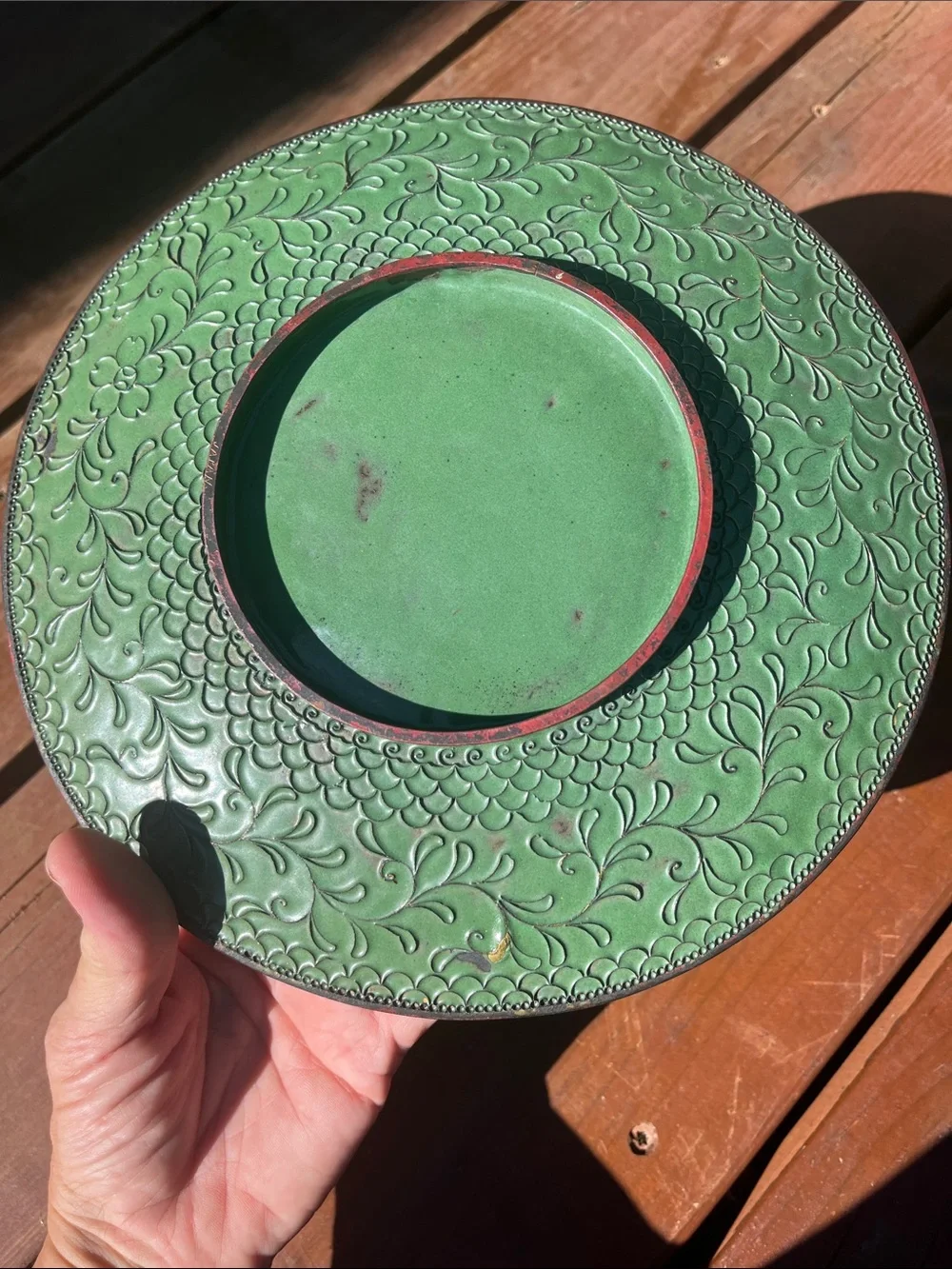 Metal scroll work Cloisonne plate bird and floral Design